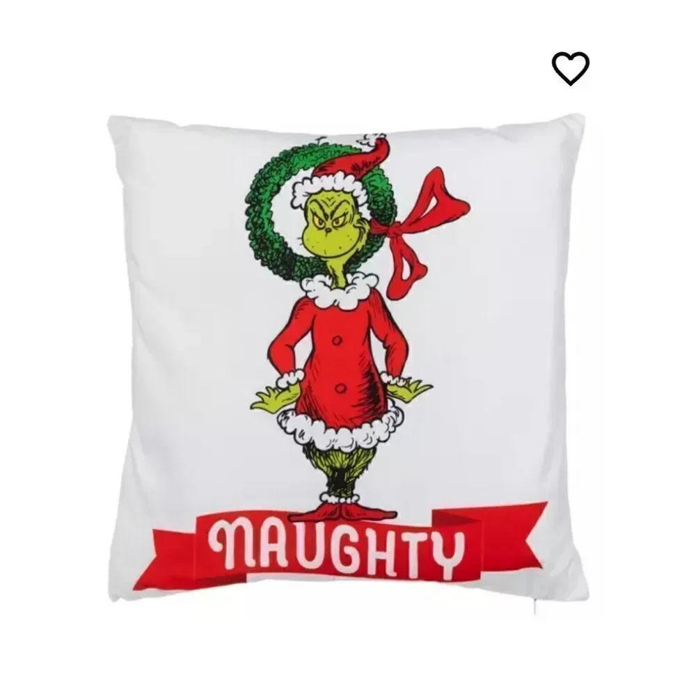 Nwt The Grinch Naughty Nice Reversible Holiday Christmas Pillow